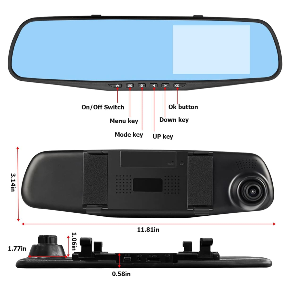 Vista 6 de Espejo Retrovisor Cámara Dual DVR Revers